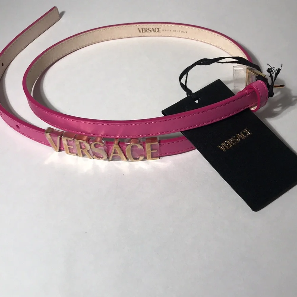 New Authentic Versace Pink Logo Leather Bracelet
